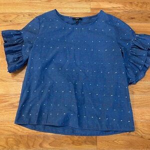 DREW Navy Blouse with Subtle Dots